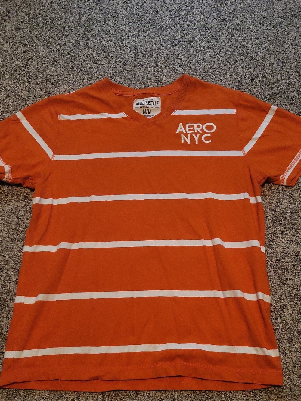 Y2K Aeropostale Orange Stripped Mens Tee